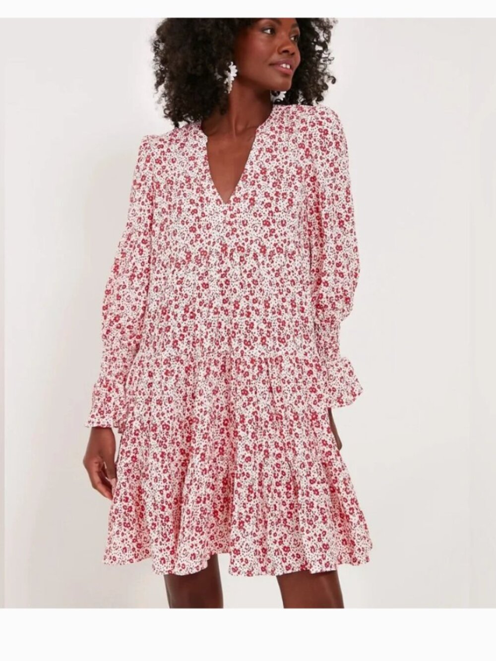 Tuckernuck Red and White Floral Long-Sleeve Tiered Dress